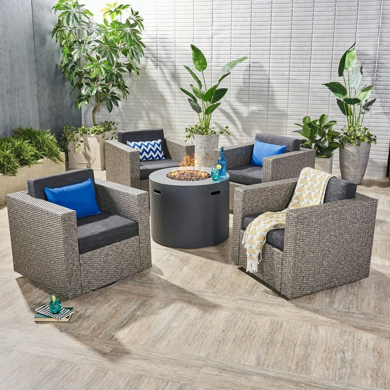 Lola Outdoor Piece Swivel Wicker Club Chair Set with cushions