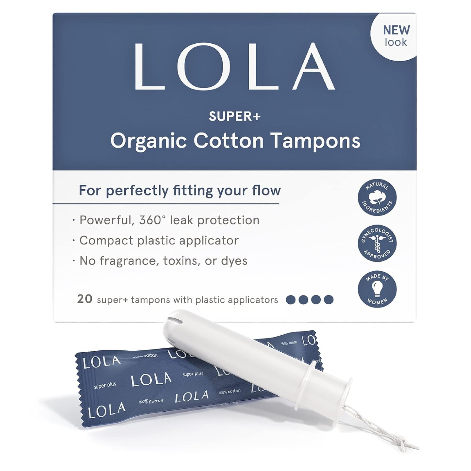 Lola Regular & Super Organic Cotton Tampons Mixed Pack 20 Plastic Applicator Tampons Pack of 4