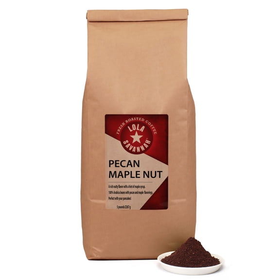 Lola Savannah Pecan Maple Nut Flavored Ground Coffee - Caffeinated 5lb Bag
