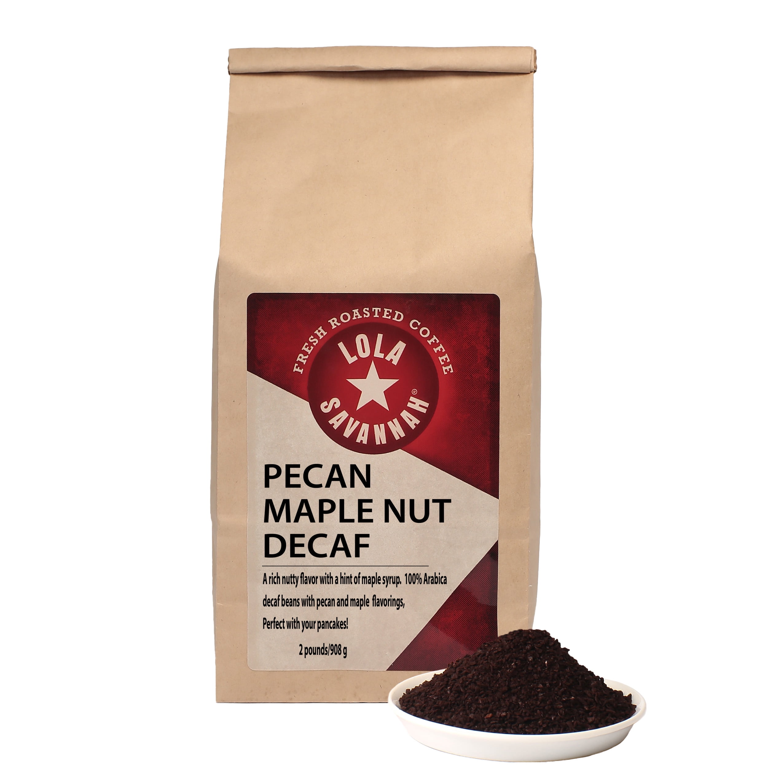 Lola Savannah Pecan Maple Nut Flavored Ground Coffee - Decaf 2lb Bag