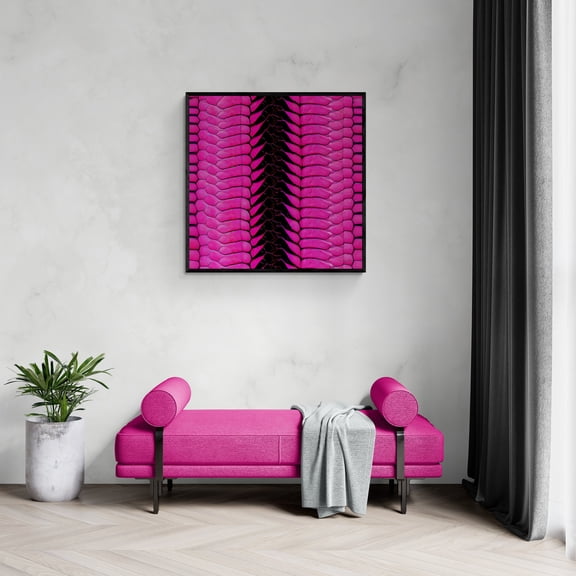 Lola Vegas Art Hot Pink Python Skin Print Framed Canvas Wall Art – Modern Living Room Decor 12x12 Inches