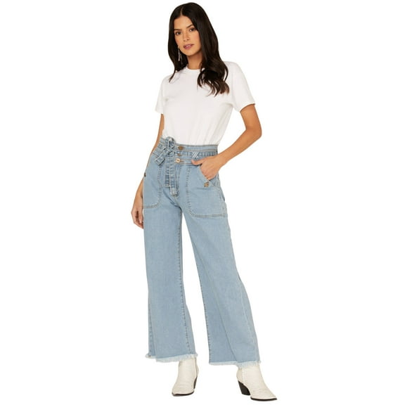 Lola Women's Light Wash High Rise Reese Wide Jeans Blue 28W x 34L