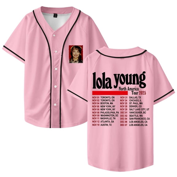 Lola Young North America Tour 2025 Merch Baseball Jersey Shirt V-Neck Women Men Short Sleeve Streetwear Clothes