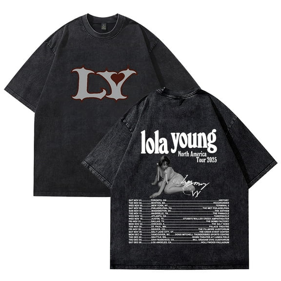 Lola Young North America Tour 2025 T-shirts Merch Unisex Vintage Cotton Wash Tees Short Sleeve O-neck Tops