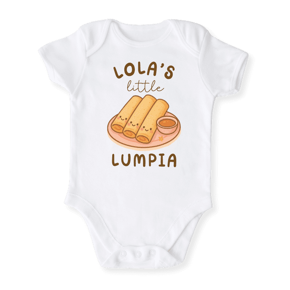 Lola's Little Lumpia Baby Bodysuit, Toddler & Kids T-Shirt Cute Filipino Food Outfit for Baby Lola Gift 12m White