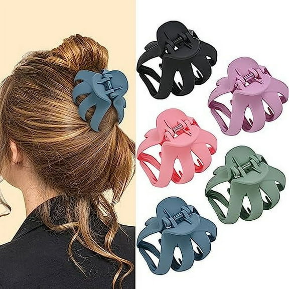 Lolalet Octopus Hair Claw Clips, 5 Pack Non-slip Jaw Clips Medium Hair Clamps for Thick Curly Long Hair, Wide Grip Hair Accessories for Women Girls -Style A