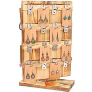 Lolalet Wood Rotating Jewelry Display Stand, 32 Hooks Earring Card Spinning Rack, Oak