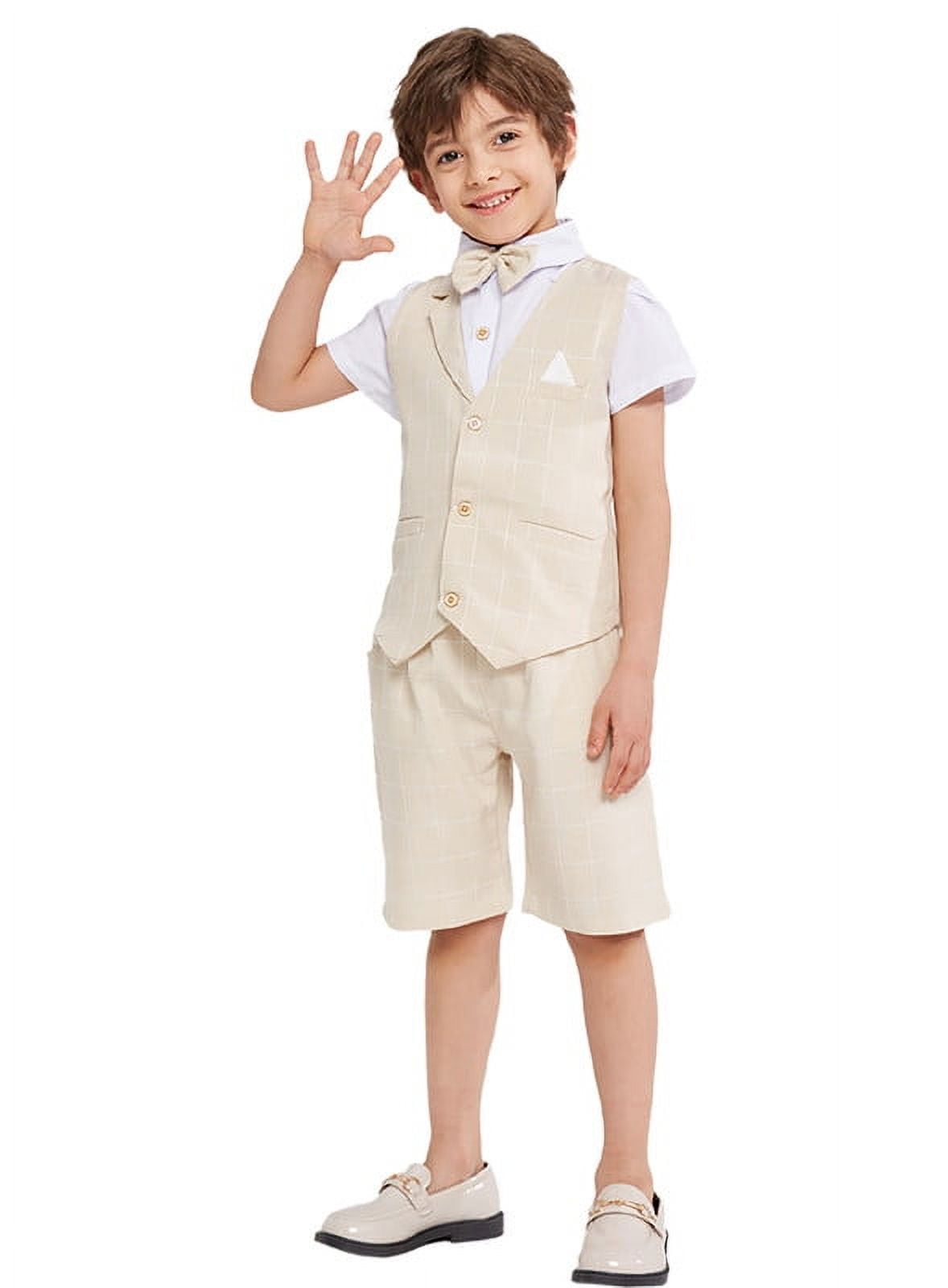Boys Linen Long Sleeve Shirt, Vest & Shorts Celebration Suit