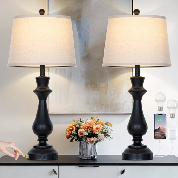 Lolikit 29.5" Tall Table Lamps Set of 2 Farmhouse Bedside Nightstands Touch Lamps for Living Room Bedroom
