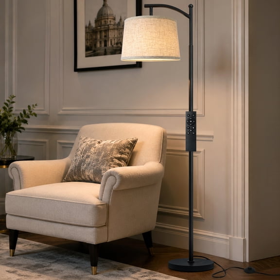 Lolikit Arc Floor Lamp with 3 Adjustable Color Temperatures for Living Room Bedroom 62.5" Modern Black Corner Standing Lamps Remote Control & Foot Switch Bulb Included