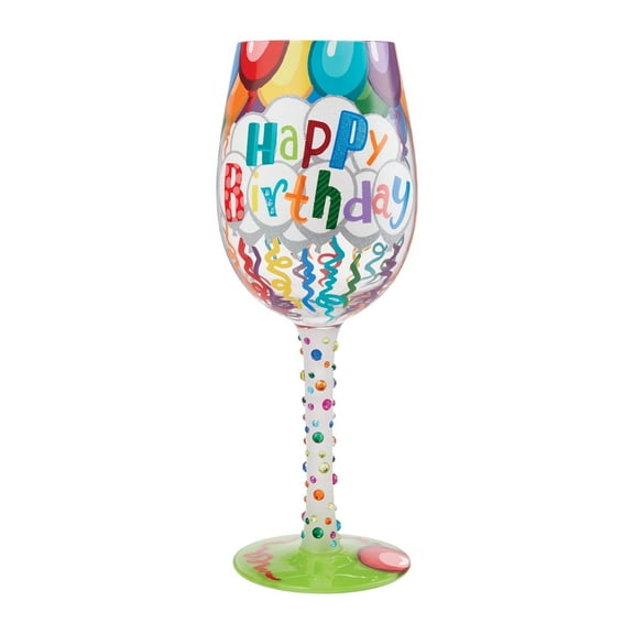 Lolita Birthday Streamers Hand Painted Multicolor Wine Glass 9in H