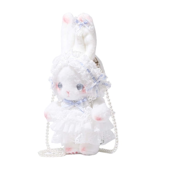 Bunny Plush Toy Kawaii Stuffed Doll Crossbody Purse with Pearl Chain(28cm)