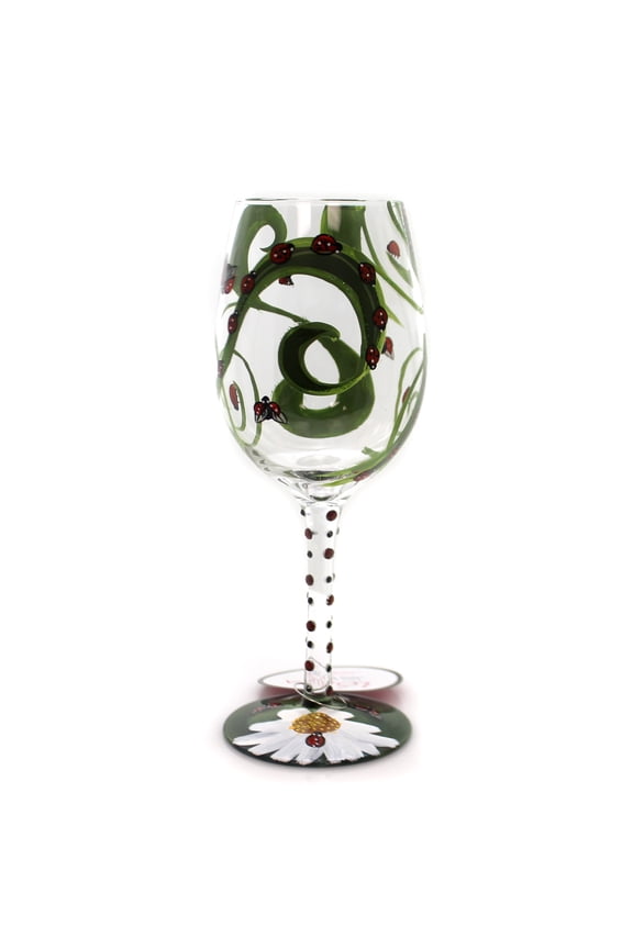 Lolita Glassware 9.00In Ladybug Lolita Wine Glass, Glass, Hand Painted 6001626