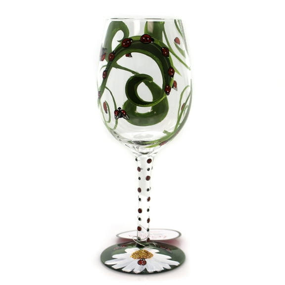 Lolita Glassware 9.00In Ladybug Lolita Wine Glass, Glass, Hand Painted 6001626