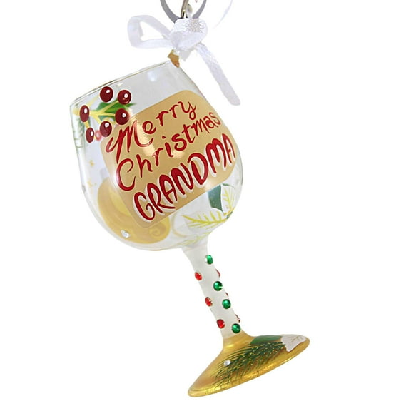 Lolita Glassware Mini Merry Christmas Grandma - One Ornament 3.75 Inch, Glass - Mini Wine Glass Christmas 6013203