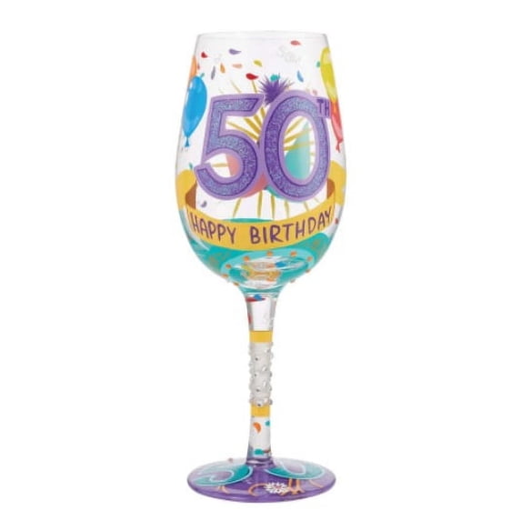 Lolita Happy 50th Birthday Wine Glass 9in H