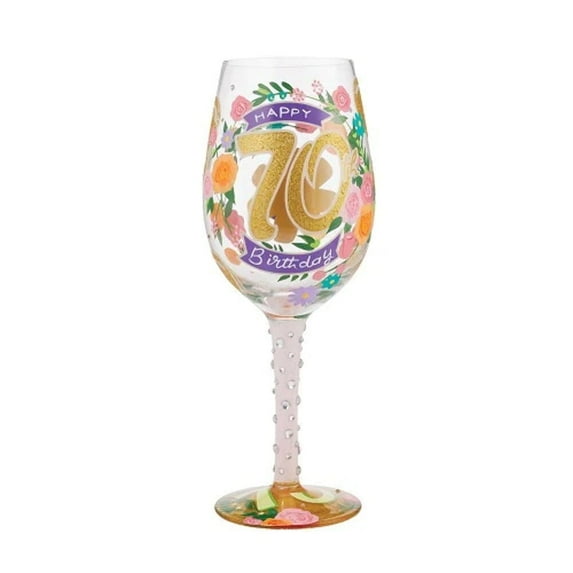 Enesco Lolita Happy 70th Birthday Hand Painted Multicolor Wine Glass 15fl oz