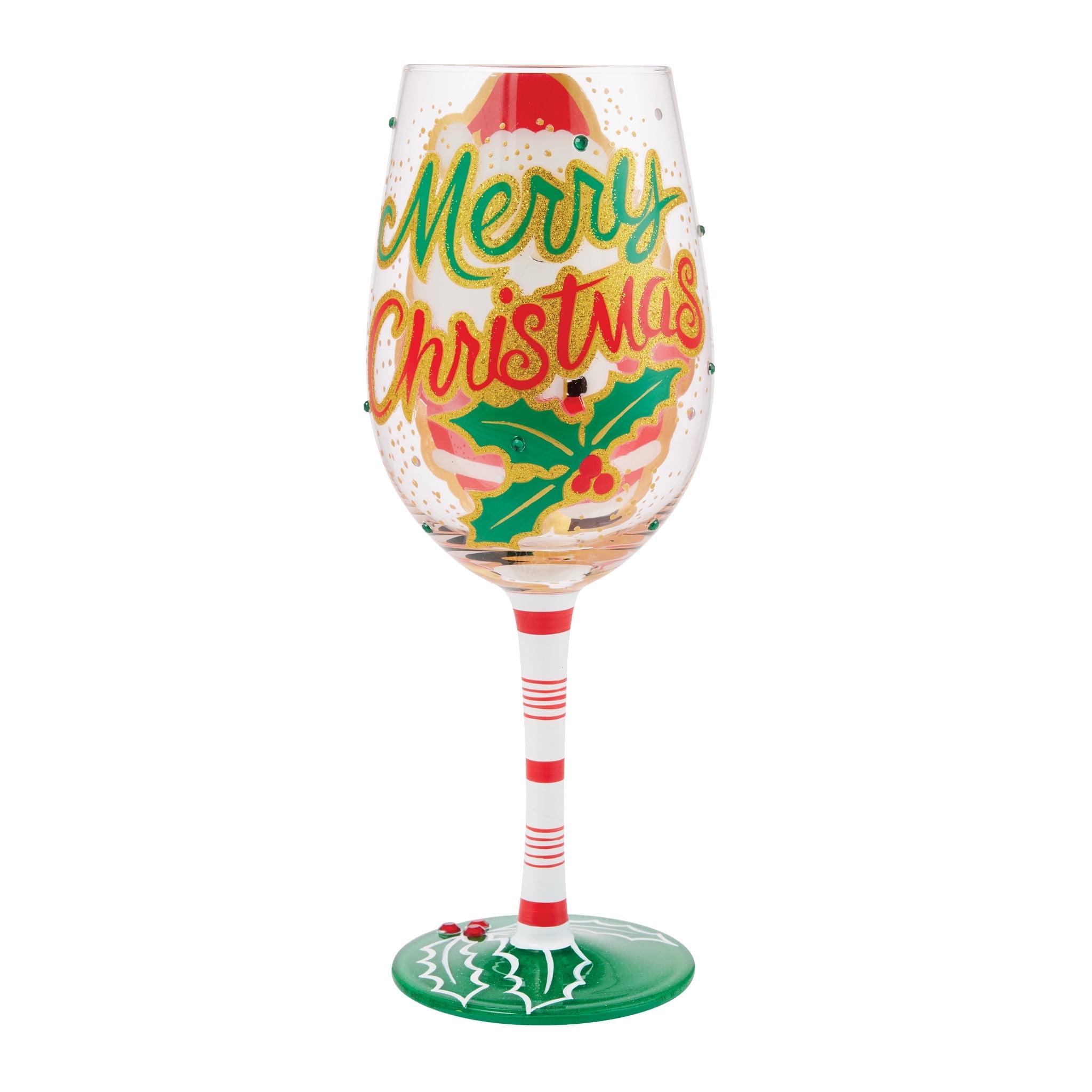 Enesco Lolita Here Comes Santa Clause Hand Painted Wine Glass 15oz
