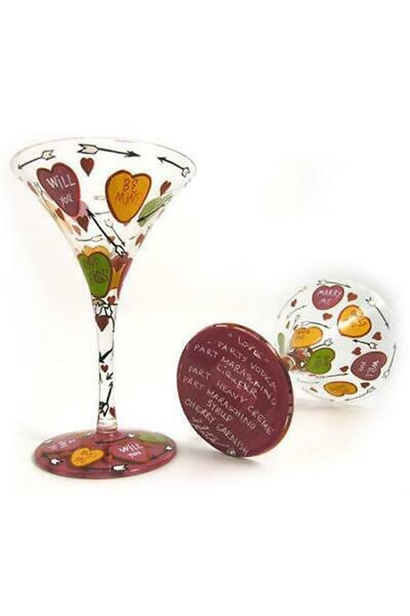 "Love" Candy Hearts Hand Painted Recipe On Bottom Martini Glass Retired