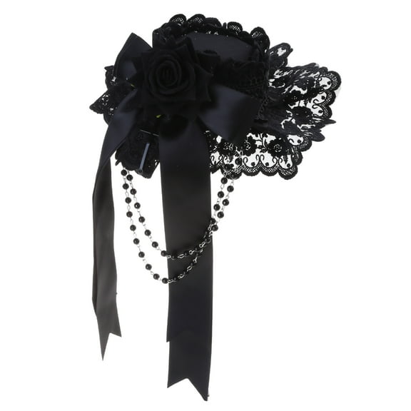 Lolita Ribbon Headdress Bonnet Cap Headwear for Women Gothic Flower Lace Top Hat