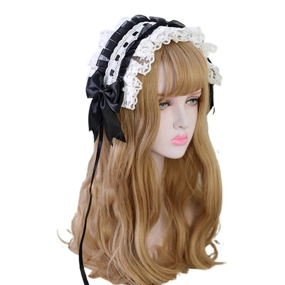 Lolita Ruffled Headband Star Embroidery Lace Ribbon Bow Hairband Anime Hairpins