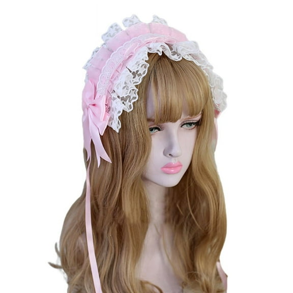Lolita Ruffled Headband Sweet Star Embroidery Lace Ribbon Bow Hairband with Hairpins Anime Maid Cosplay Headdress