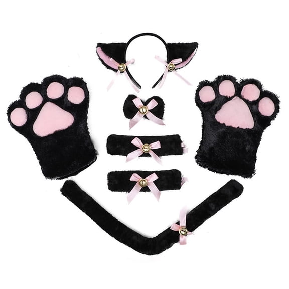 Lolita for Cat Ears Headbands Plush Collar Paws Gloves Sweet Kawaii Bowknot Bells Gothic Cosplay Halloween Dress up