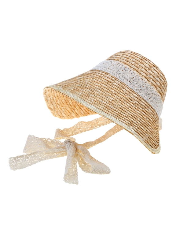 LolitaStyle Straw Hat for Women Girls French Tea Party Hat Lace Patchwork Bonnet Handwoven Sun Hat Headgear