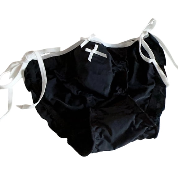 Lolitas Bows Ruffle Underwear Women's Low Waist Side Tie Panties Soft Breathable Bikinis Panties Ice Silk Underpants