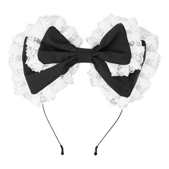 Lolitas Headdress Maid Headwear Lace Fringes Big Bow Hair Accessories Cosplays Headband Large Cute Bowknot Hair Hoop