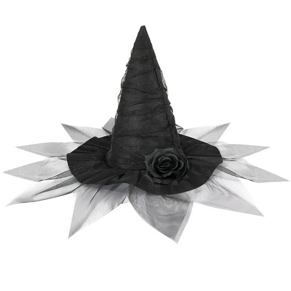 Halloween Witch Hats Women Rose Flower Wide Brim Baroque Cap