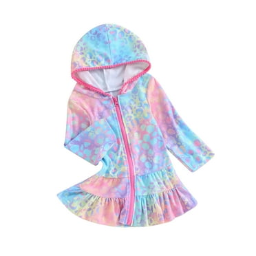 Loliuicca Little Girl Long Sleeve Leopard Print Zipper Hooded Beachwear Cover Up
