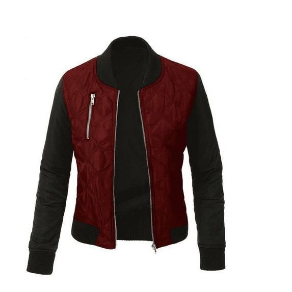 Loliuicca Women Autum Cool Bomber Jacket Ladies Polyester Zip Up Biker Quilted Coat Tops Plus Size S-3XL