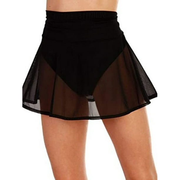 Loliuicca Women High Waist Solid Color Half See Through Rave