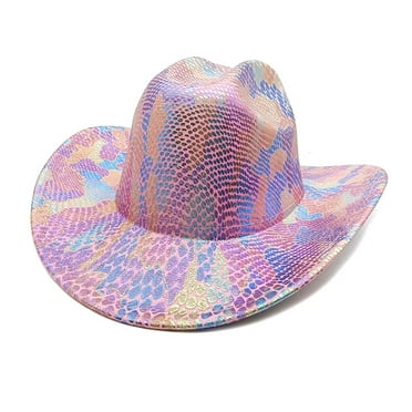 Loliuicca Women Men Cowboy Hat Fluorescent Colorful Wide Brim Cowgirl Cap