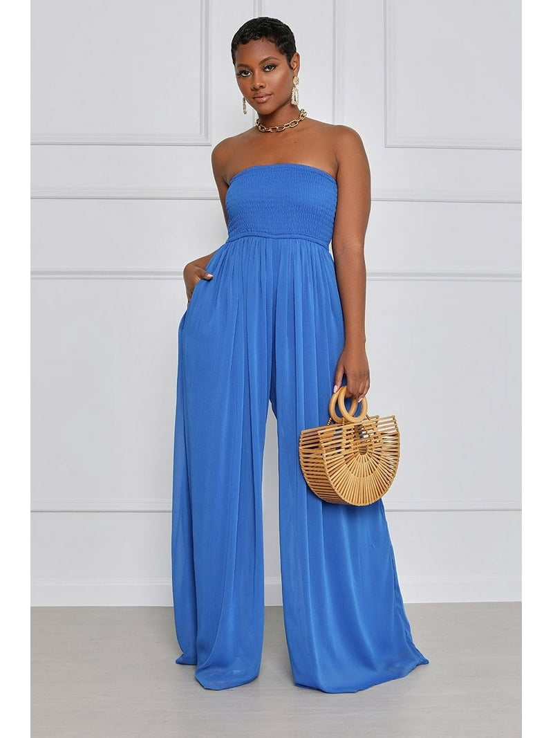 Loliuicca Women Summer Chiffon Jumpsuit Tube Top Mopping Solid