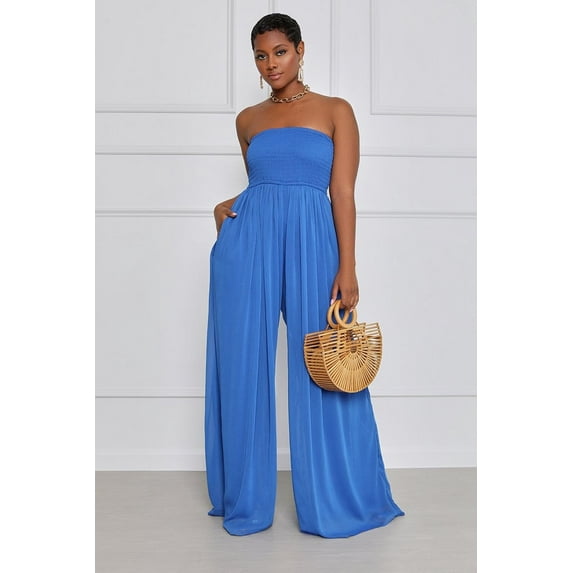 Loliuicca Women Summer Chiffon Jumpsuit Tube Top Mopping Solid Color Strapless Wide Leg Pants One Piece Rompers