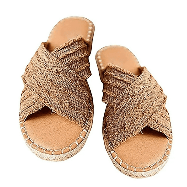 Loliuicca Women's Cross Strap Sandals Dressy Open Toe Flat Sandals Non Slip