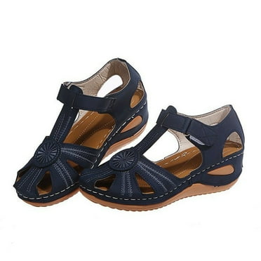 Loliuicca Women's Summer Low Wedge Sandals Dressy Closed Toe Sandals Non Slip