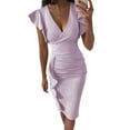 thumbnail image 1 of Loliuicca Women's Vintage Wrap V Neck Ruffle Sleeve Bodycon Midi Dress Ruched Evening Party Cocktail Pencil Formal Dress, 1 of 10