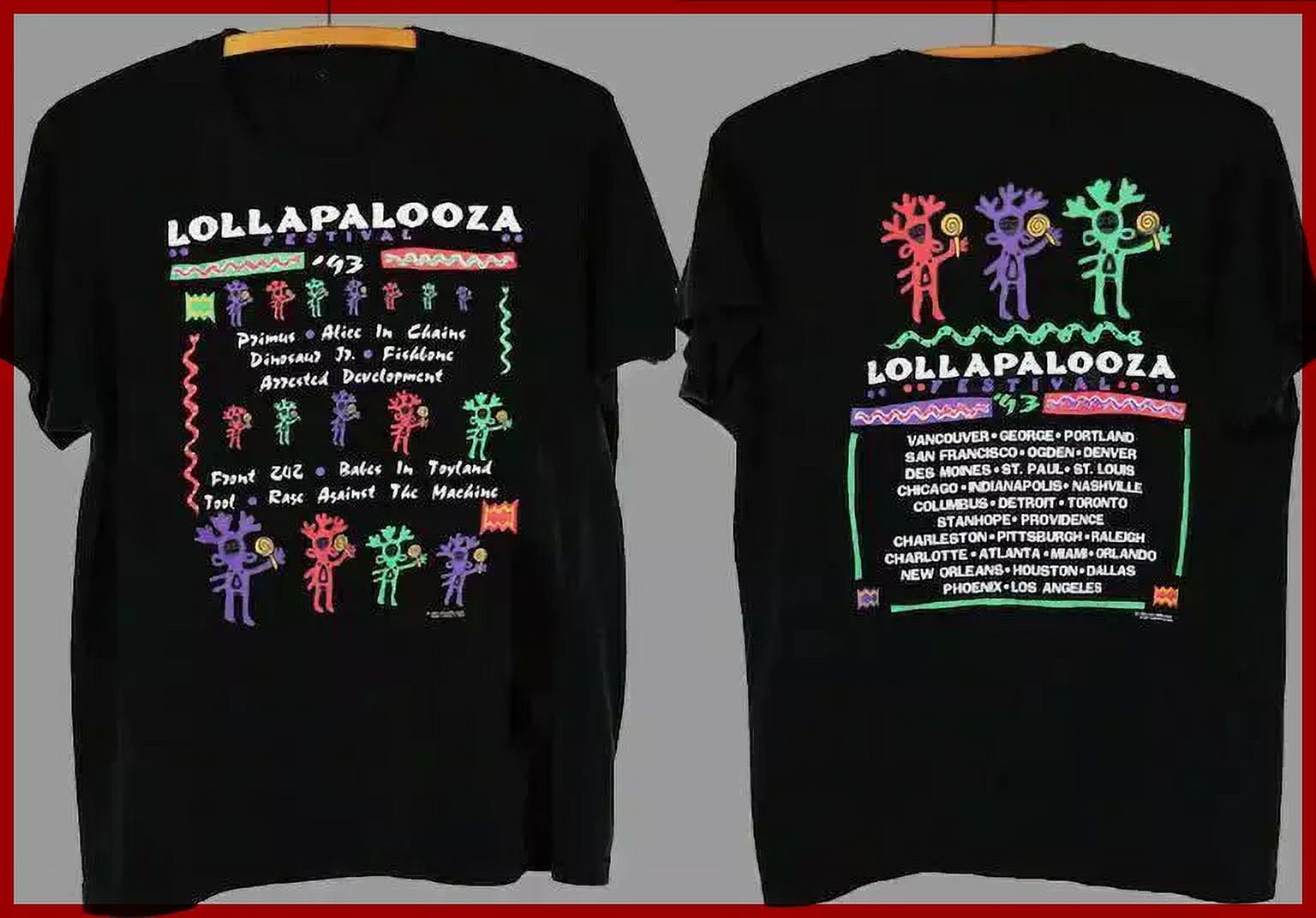 Lollapalooza 1993 Tour Concert T-Shirt Black Cotton Tee - Walmart.com