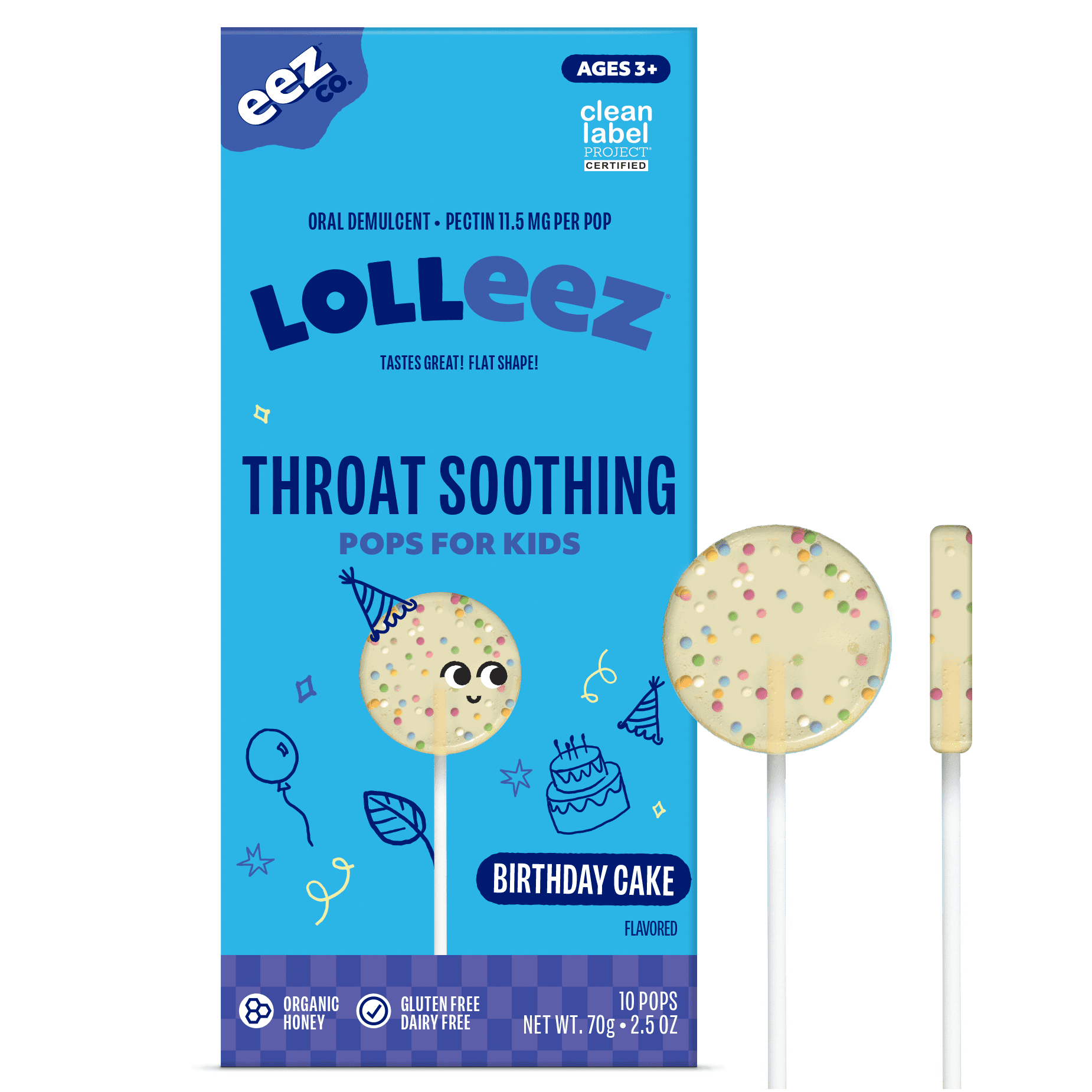 Lolleez Throat Soothing Lollipops for Kids, Birthday Cake, 10 Count