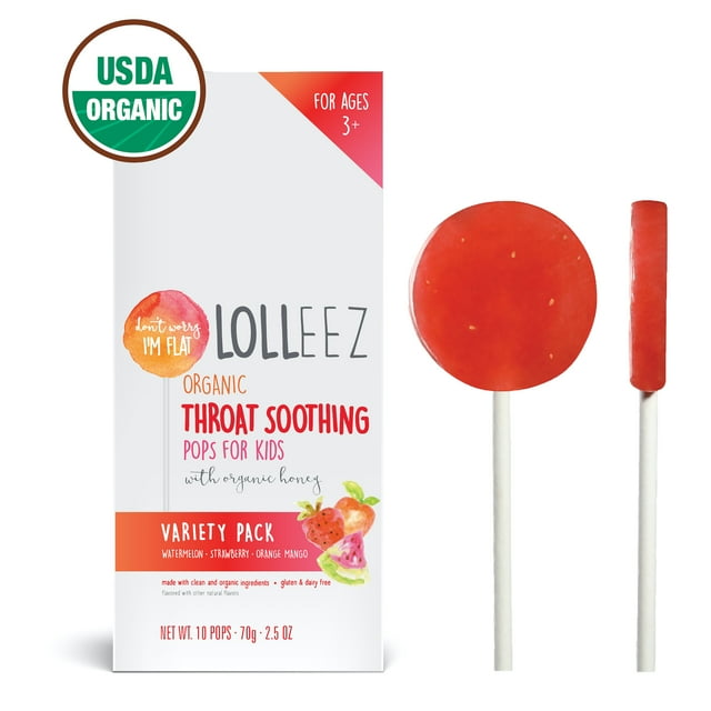 Lolleez Organic Lollipops for Children's Sore Throat Relief, Variety