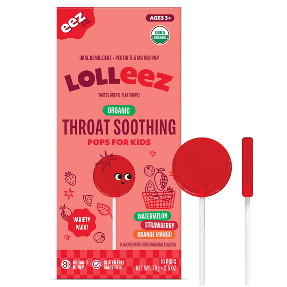 Lolleez Organic Throat Soothing Lollipops for Kids, Variety Pack, 10 Count