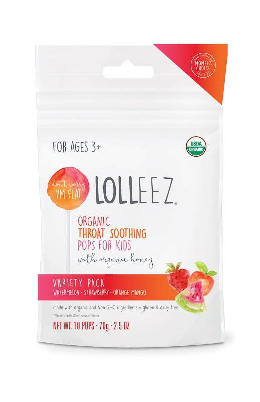 Lolleez Organic Throat Soothing Pops for Kids, Variety Pack, 10ct