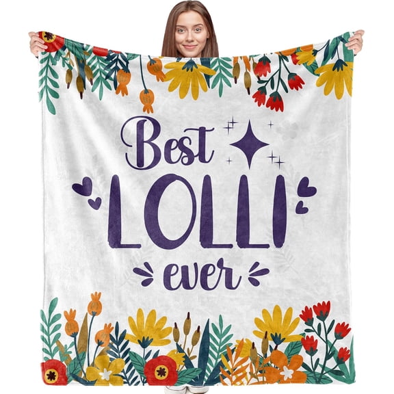 Lolli Gifts Blanket, Best Grandma Gifts for Christmas Birthday from Grandkids Grandson Granddaughter, Best Lolli Ever Floral Throw Blankets for Bedroom Living Room Couch Sofa, 50x60 Inches