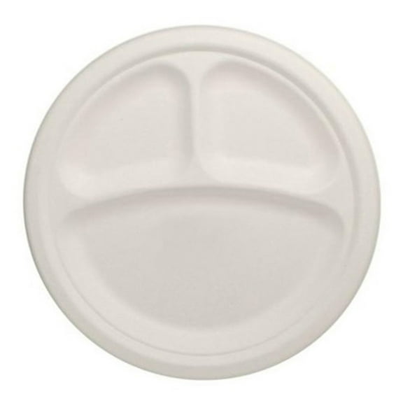 Lollicup KE-BPR09-3C Karat Earth Bagasse Plate, Round, 3-Compartment, 9" (Pack of 500)