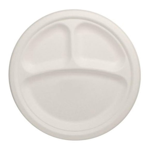 Lollicup KE-BPR09-3C Karat Earth Bagasse Plate, Round, 3-Compartment, 9" (Pack of 500)
