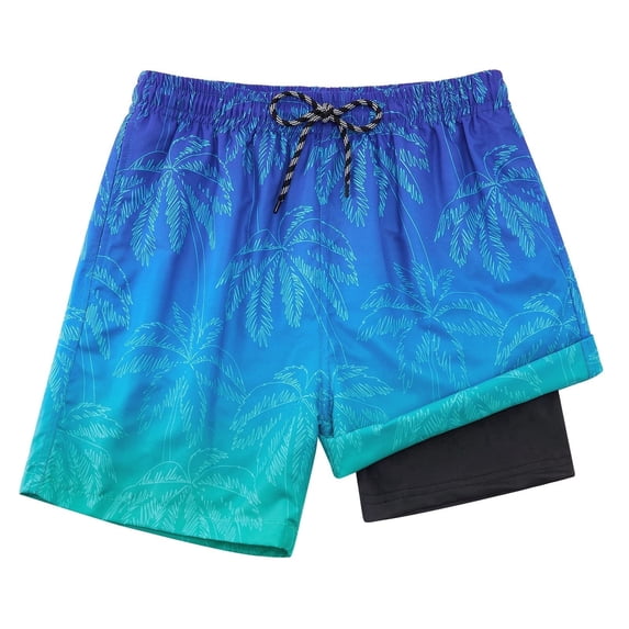 Boys Swim Trunks Compression Liner Swim Shorts Quick Dry Bathing Suit with Boxer Brief Swimwear 7-20T