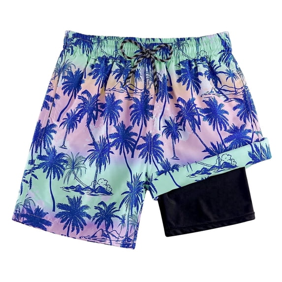 Boys Swim Trunks Compression Liner Swim Shorts Quick Dry Bathing Suit with Boxer Brief Swimwear 7-20T